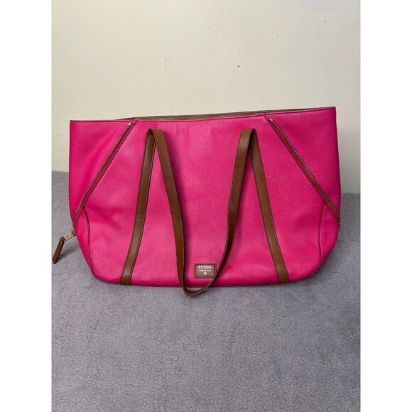 Fossil Magenta Saffiano Leather Large Tote Shoulder Handbag - Picture 1 of 9